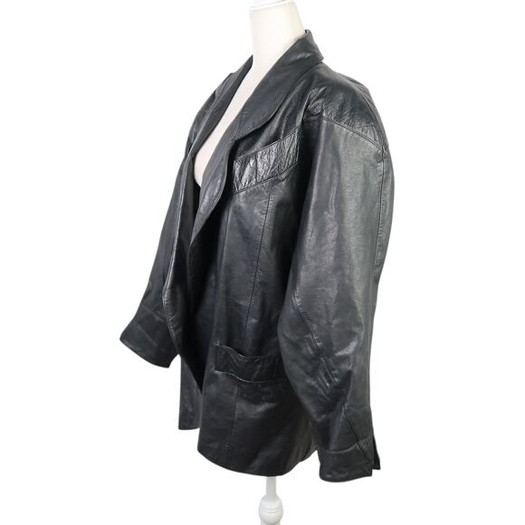 Vintage 80s Switzer's Black Leather Dolman Sleeve Jacket Womens M - Picture 3 of 10